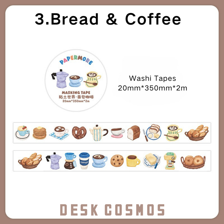 Bread & Coffee Washi Tape | Cute Drink Dessert Planner Washi Tape | Colorful Washi Tape for Journals