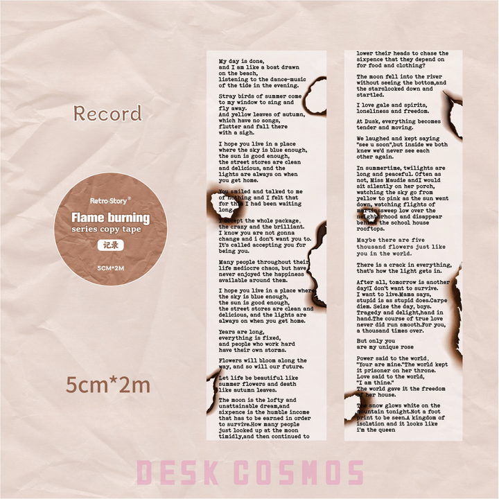 Burn Series Copywriting Tape Sulfate Paper Washi Tape Retro Vintage Lettering