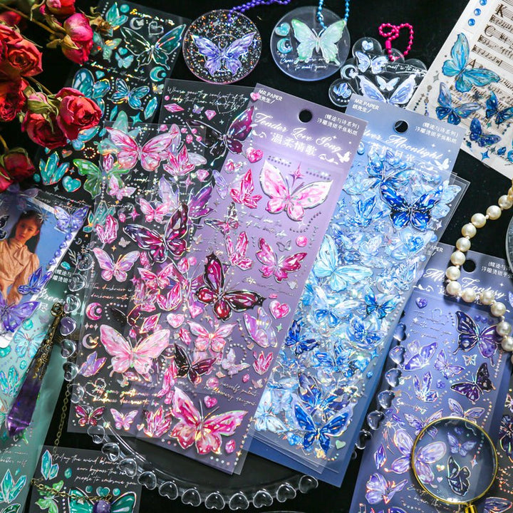 Butterfly Poem Series Embossed Stickers Romantic Scrapbook Decor for Journaling