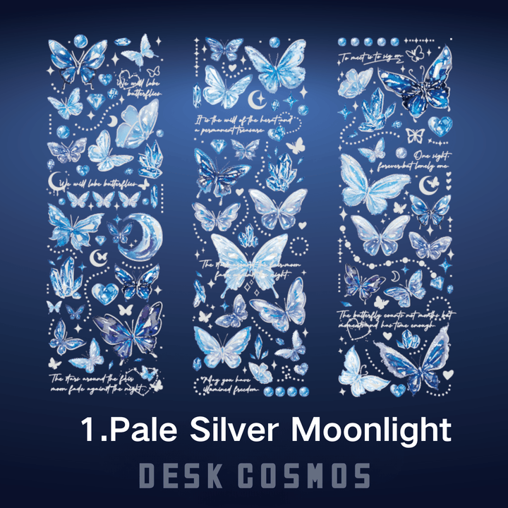 Butterfly Poem Series Pale Silver Moonlight Embossed Stickers Romantic Decor
