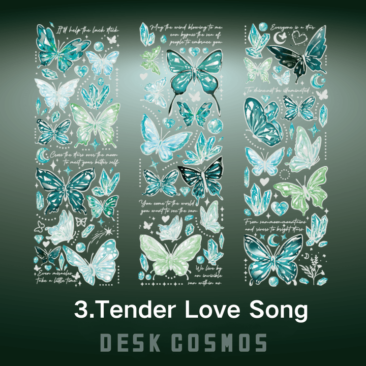 Butterfly Poem Series Tender Love Song Silver Embossed Stickers Elegant Decor