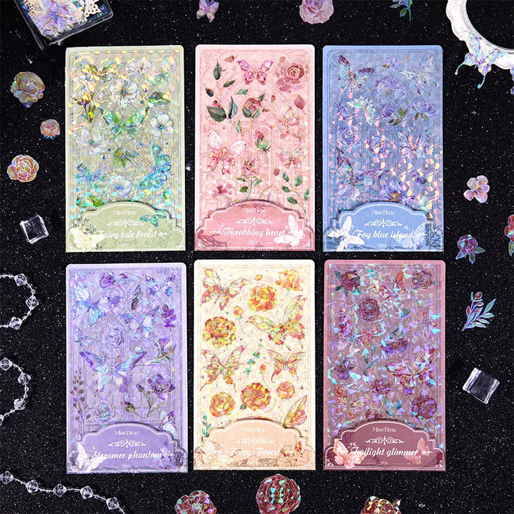 Butterfly dance flying flower stickers vintage aesthetic supplies