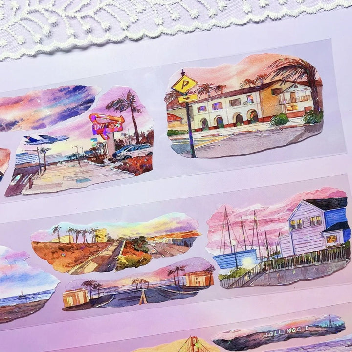 California Sunset PET Tapes Shell Gloss Beach Theme for Journal Craft