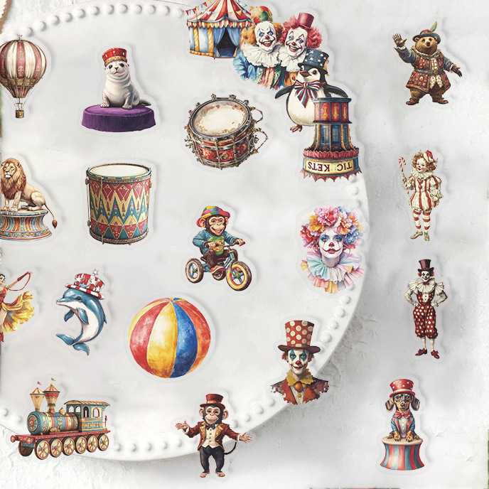 Cartoon Circus Stickers Set PET Colorful Circus for Art Journals