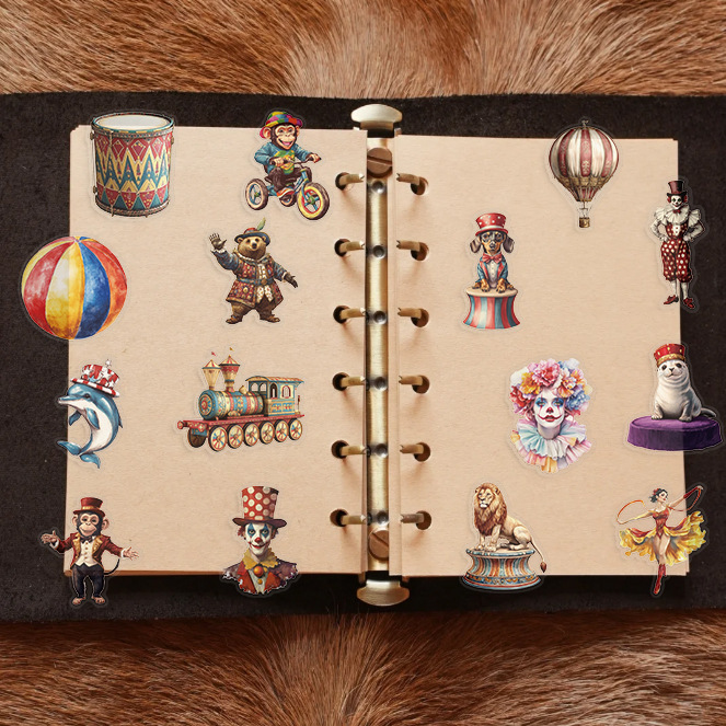 Cartoon Circus Stickers Set PET Stickers Perfect for Handmade Gifts