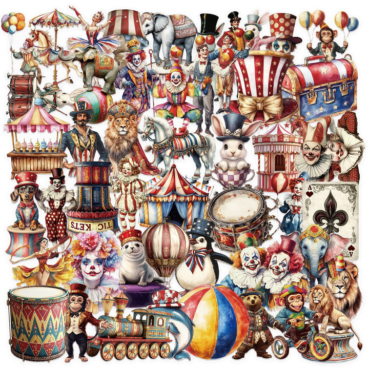 Cartoon Circus Stickers Set PET Transparent Scrapbook Decoration