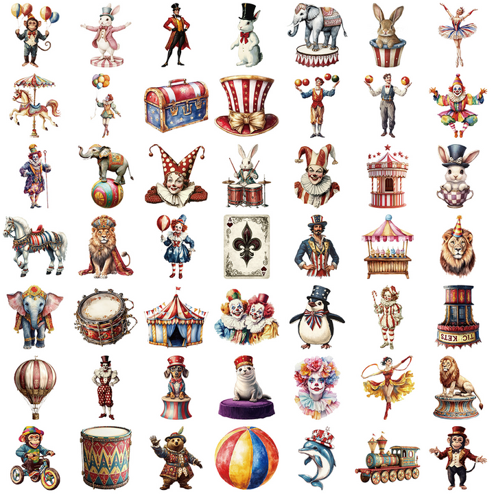 Cartoon Circus Stickers Set Transparent Character Stickers