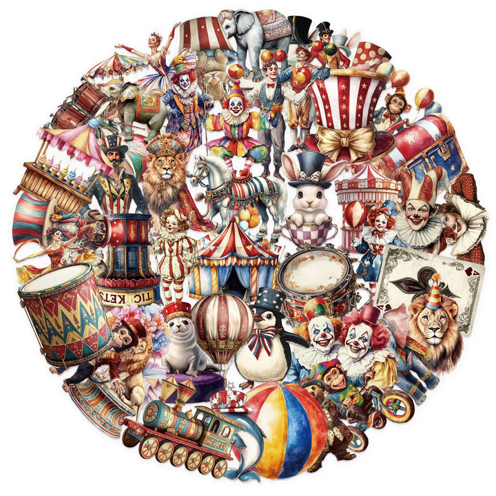 Cartoon Circus Stickers Set Waterproof PET Magic Theme