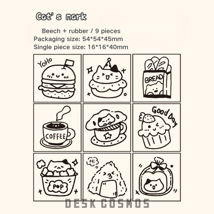Cats Mark Wooden Cartoon Stamps Set for Journaling