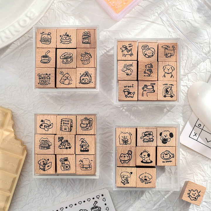 Cats Mark Wooden Cartoon Stamps Set with Dog, Cat, and House Designs for Journal DIY