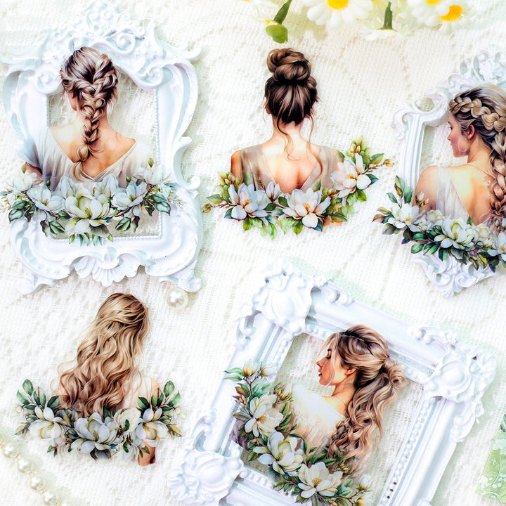 Character Silhouette Stickers with Floral Design for Journals