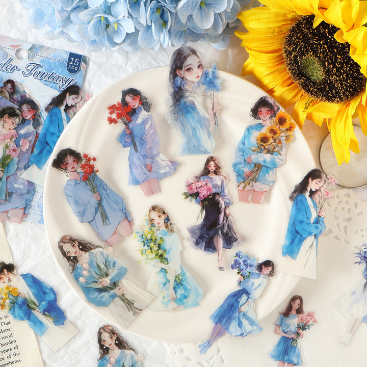 Charming Lady Romantic Flower PET Stickers Colorful Floral Set