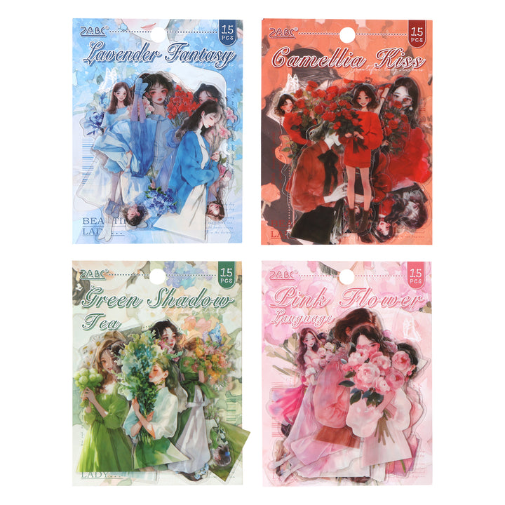 Charming Lady Romantic Flower PET Stickers Creative DIY Art