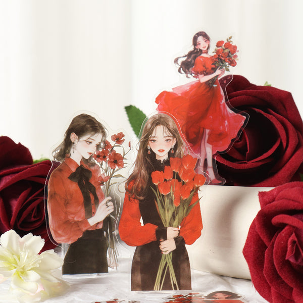 Charming Lady Romantic Flower PET Stickers Cute Girl Design