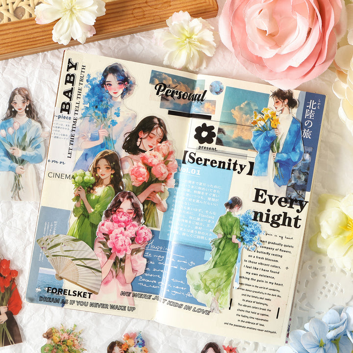 Charming Lady Romantic Flower PET Stickers For Personalized Journal