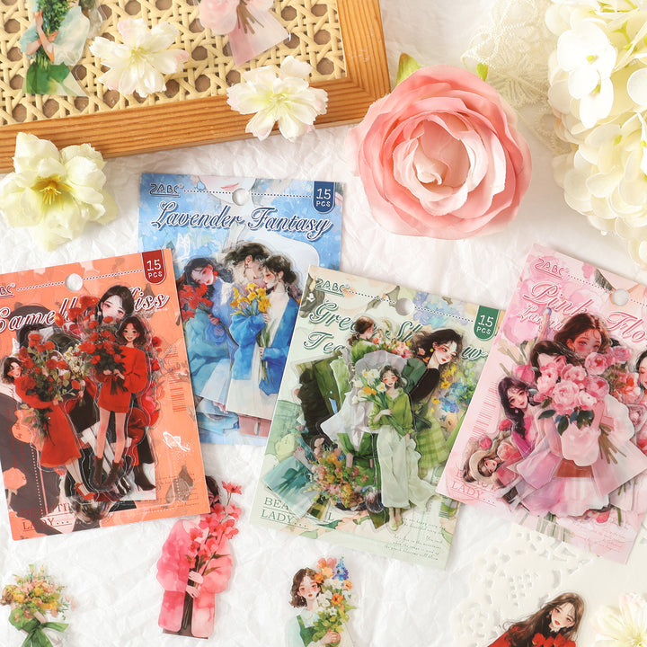 Charming Lady Romantic Flower PET Stickers Vintage Style DIY