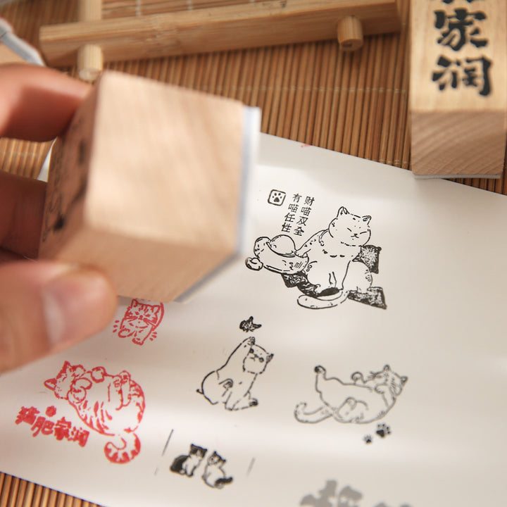 Close-up of Japanese Chubby Cat Stamps, 12 Pcs with Cute Cat Designs for DIY Journal