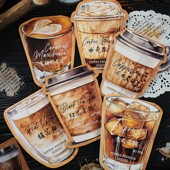 Coffee Stickers Coffee Freedom Series PET Art Projects