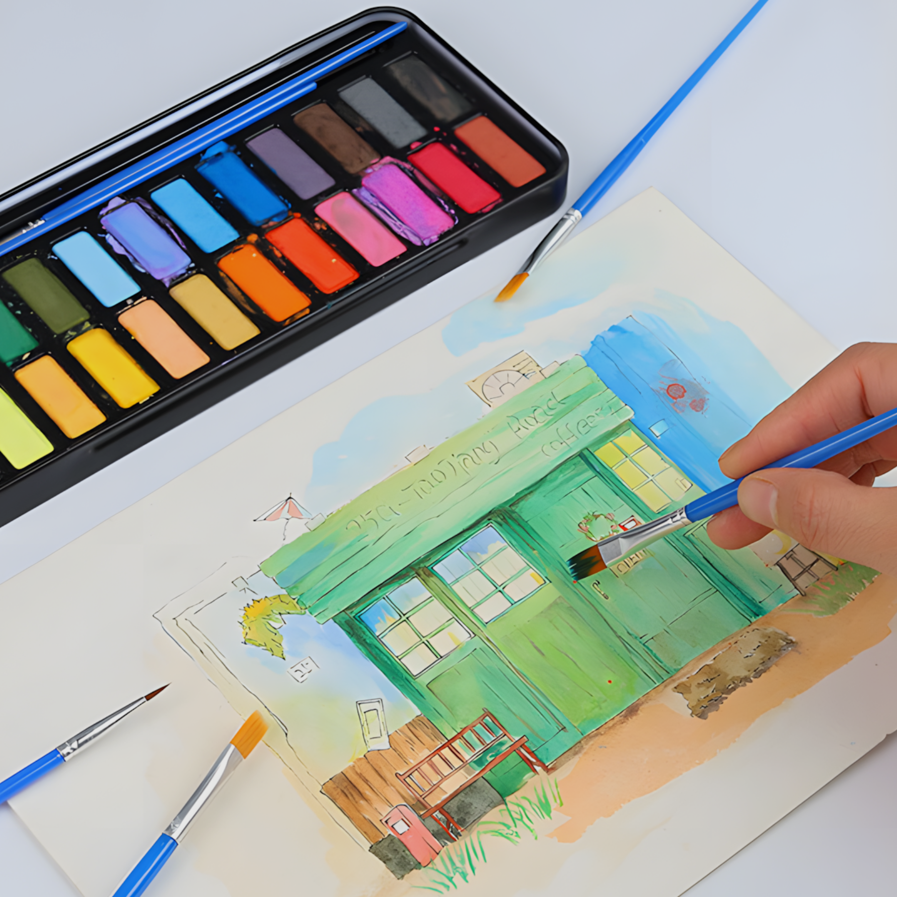 Spraying and coloring tools: sprays, brushes, stamps, cleaning brushes.
