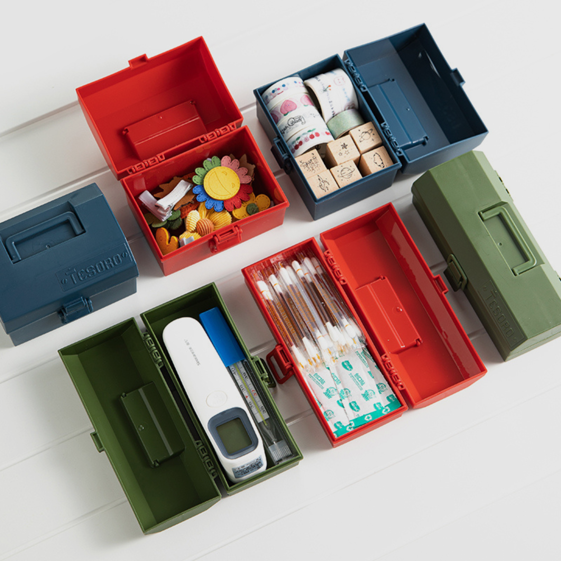 Storage boxes for organizing journaling supplies and essentials.