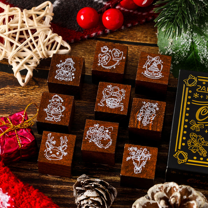 Colorful Christmas Evee Wooden Stamps Cute Style