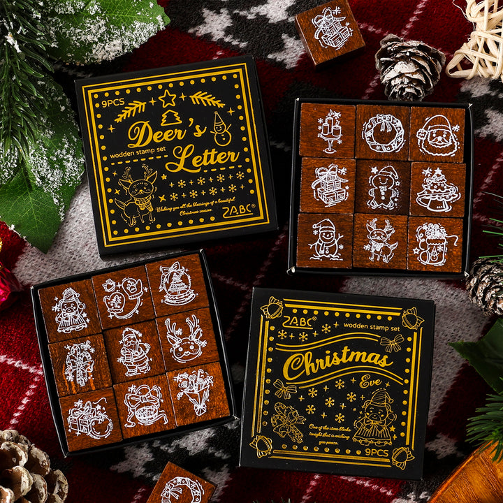 Colorful Christmas Evee Wooden Stamps Festival Design