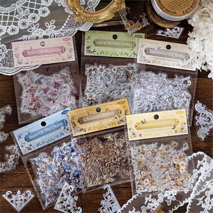 Corner Museum Series Vintage Border Floral Stickers Perfect for Craft Projects