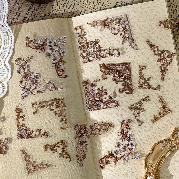 Corner Museum Series Vintage Border Floral Stickers for Journaling