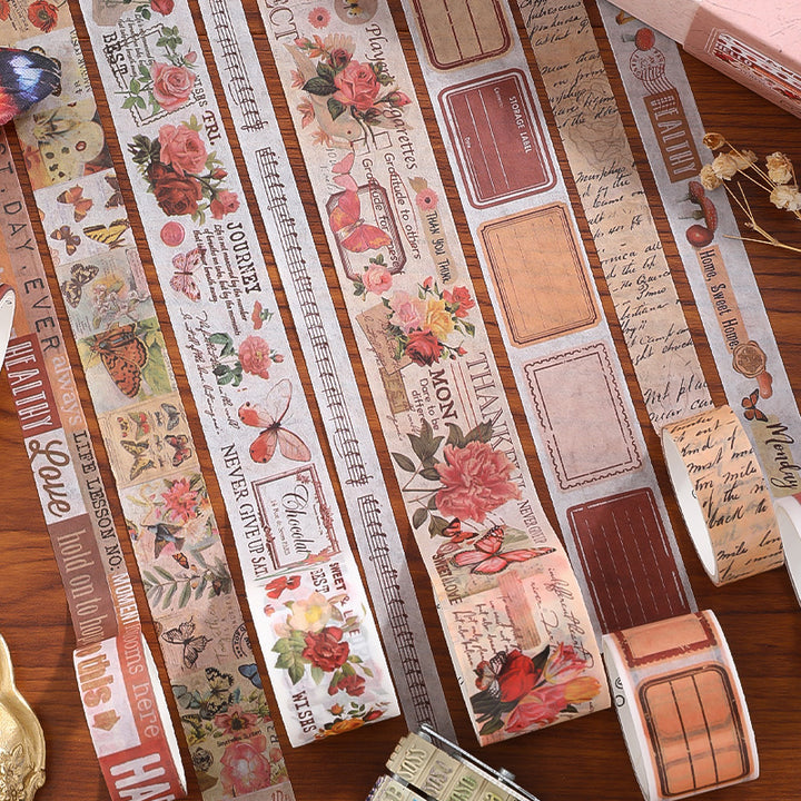 DIY Journal Washi Tape Set with Letters Numbers and Botanical Designs