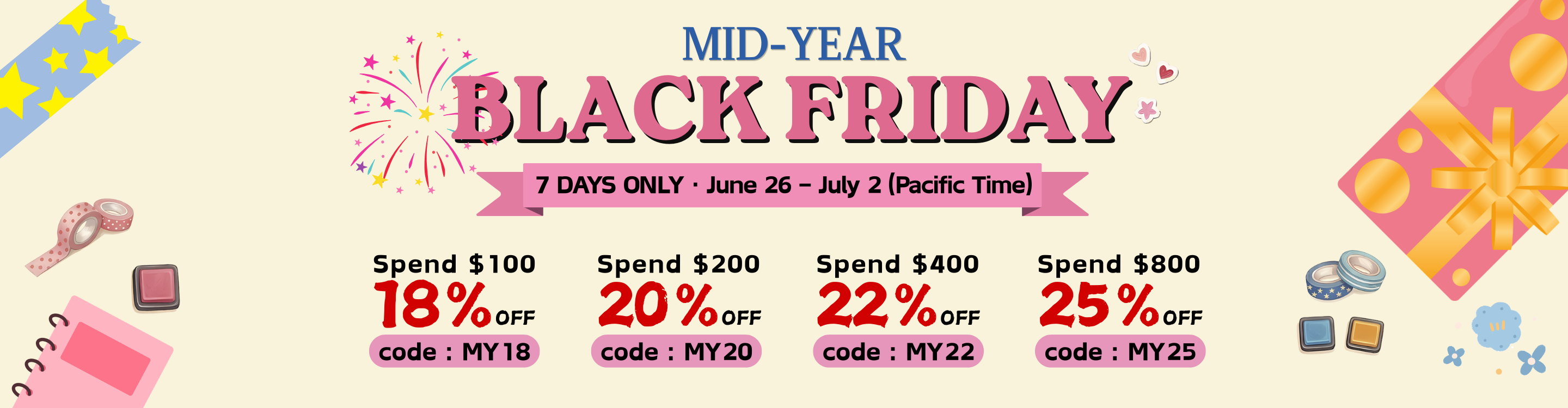 DeskCosmos Mid-Year Black Friday Sale – Up to 25% Off Scrapbook Stickers, Washi Tape and Journaling Supplies