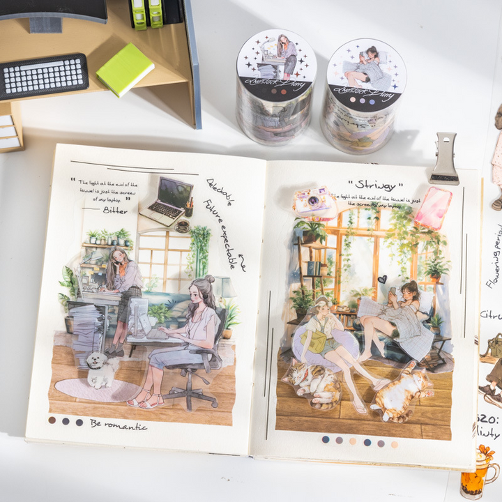 Diary of a Office Worker PET Character Stickers for Journaling