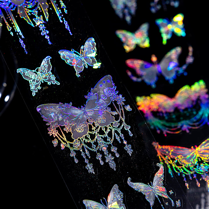 Dream Light Language PET Tape Romantic Lace Butterfly Die Cut Silver Glow