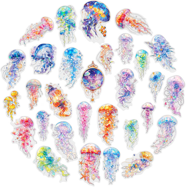 Dreamy Jellyfish Series Ocean Theme Watercolor Silver Foil Stickers