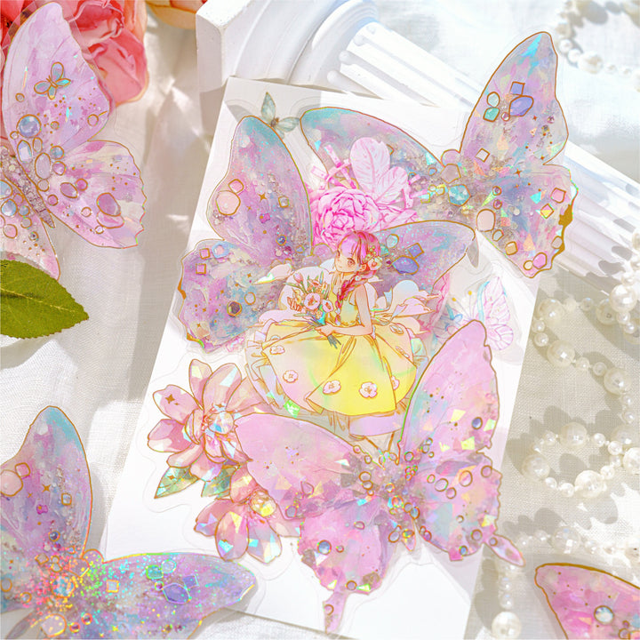 Dreamy Pink Butterfly Laser PET Stickers for Journaling