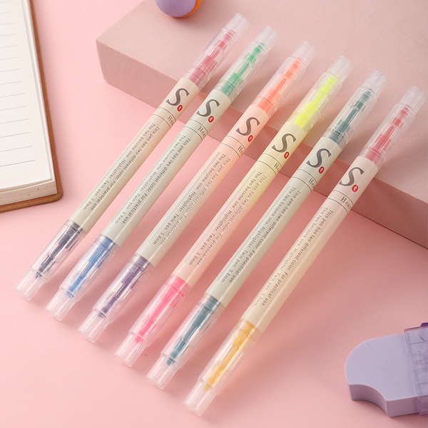 Dual Tip Fluorescent Markers Vibrant Ink Flow for Creative Stationery