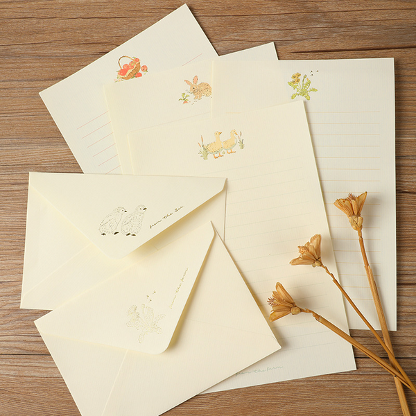 Easter Bunny Letter Paper & Envelope Retro Gold Design Cute Bunny Design Great for Custom Decorations