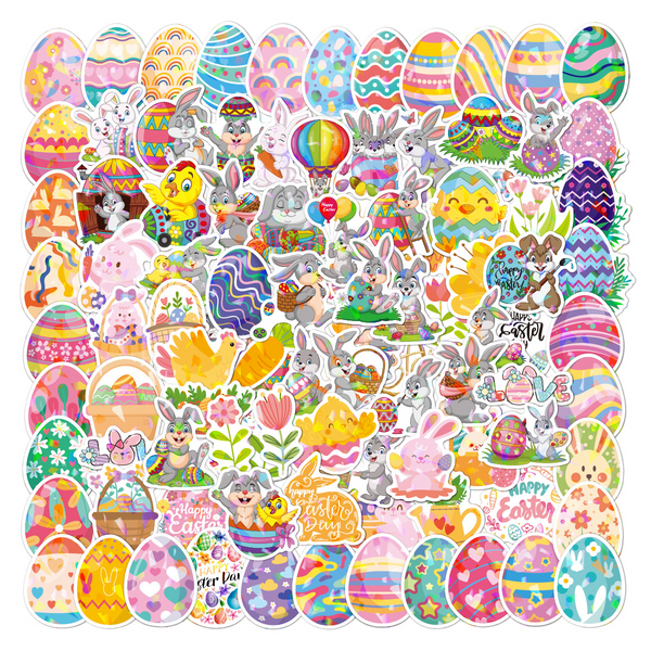 Easter Holographic Stickers PVC Bunny and Egg Design for Kids Craft Projects