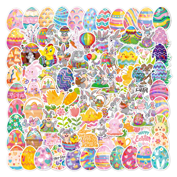 Easter Holographic Stickers PVC Bunny and Egg Design for Kids Craft Projects
