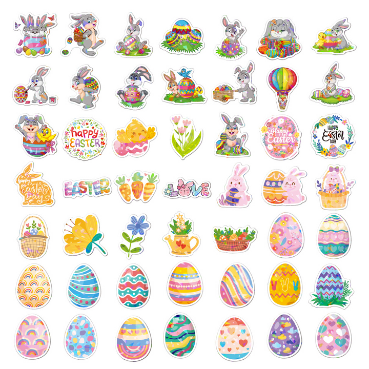 Easter Holographic Stickers PVC Egg Animal Design Sticker Pack