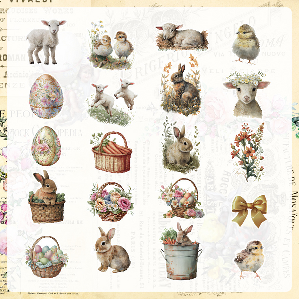 Easter PVC Stickers Easter Bunny Vintage Floral