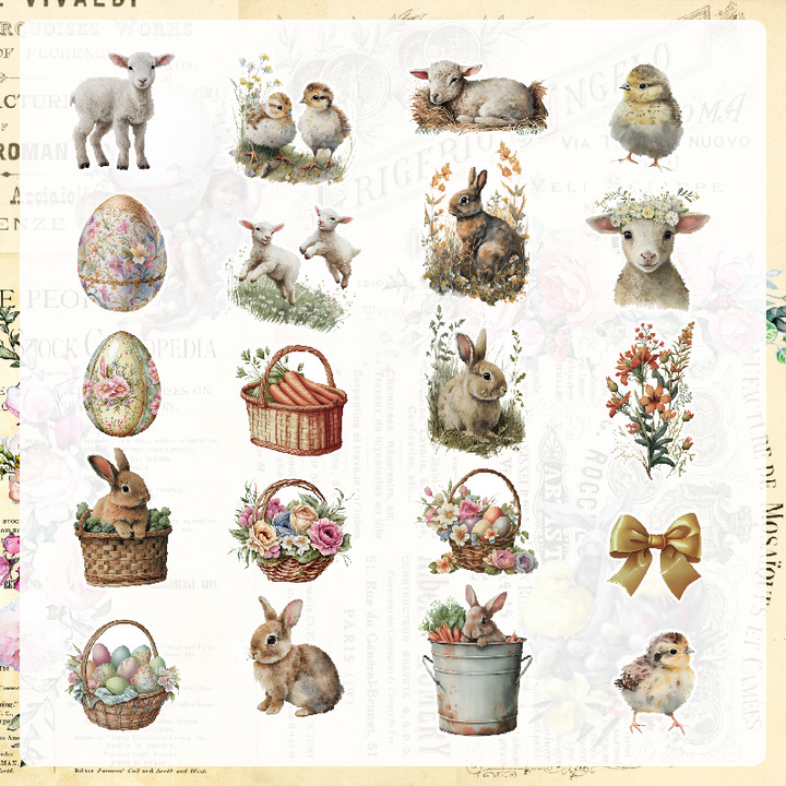 Easter PVC Stickers Easter Bunny Vintage Floral