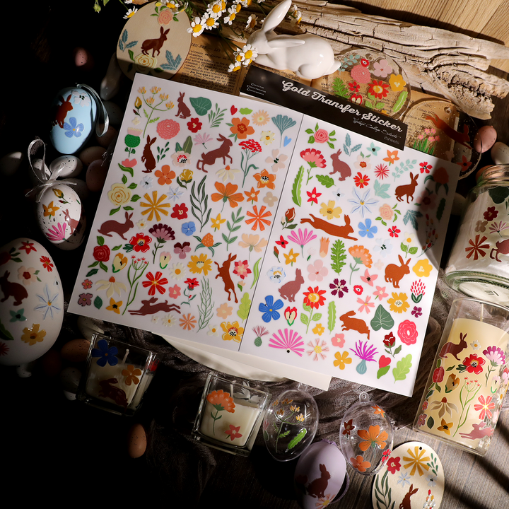 Easter Transfer Stickers Crystal Bunny Stickers Spring Floral Decorative Stickers