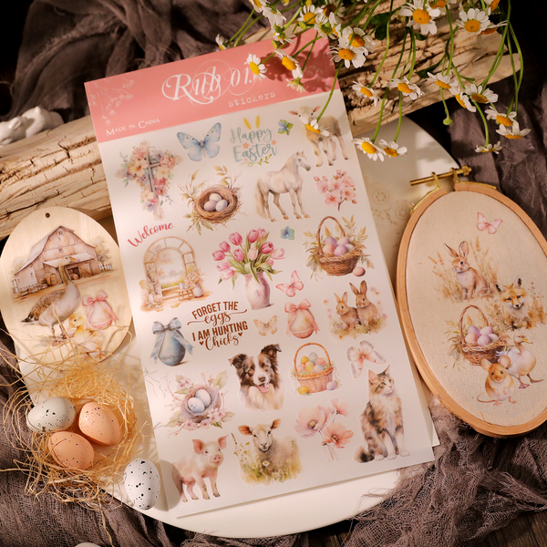 Easter Transfer Stickers Floral Bunny Easter Pink Stickers for Easter Projects