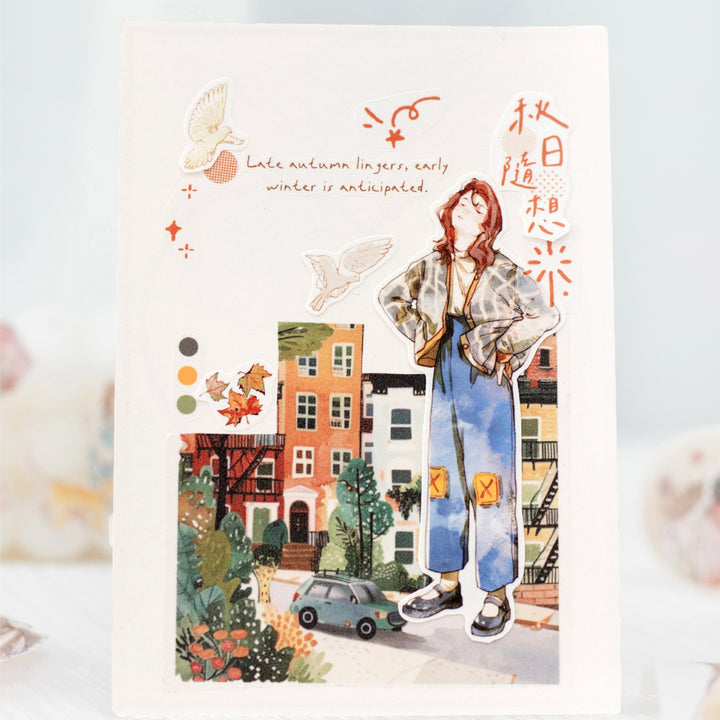 Echoes of Four Seasons Washi Tape Characters Floral Elements Soft Texture
