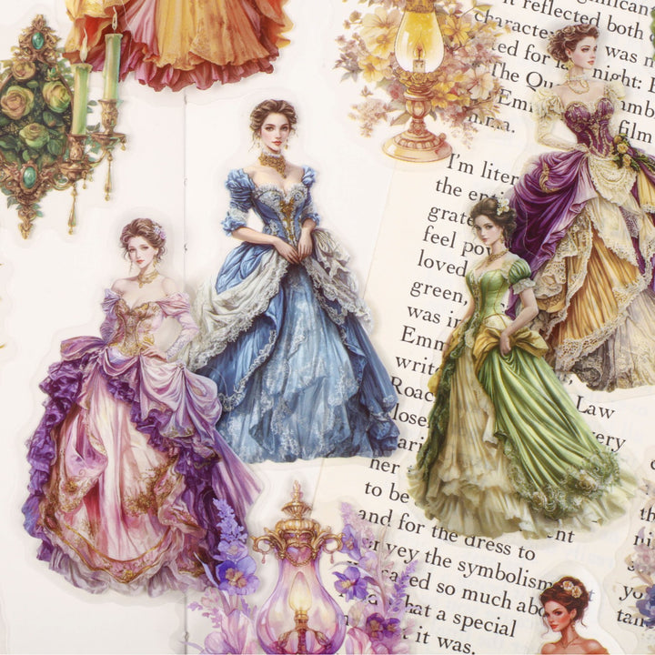 Elegant Court Dress Girl PET Stickers Artistic Design
