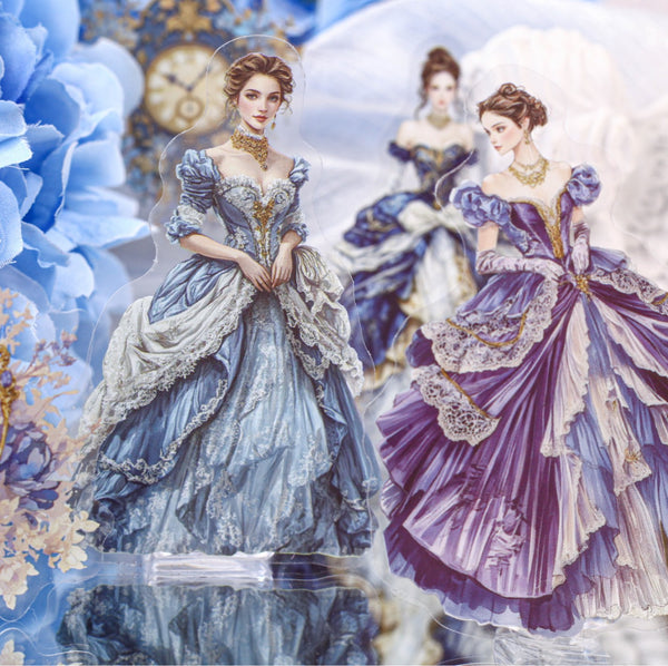 Elegant Court Dress Girl PET Stickers Fashion Character
