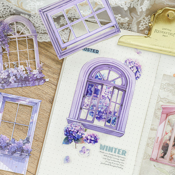 Elegant Window Flower Shadows Laser Cut Stickers for DIY Collage