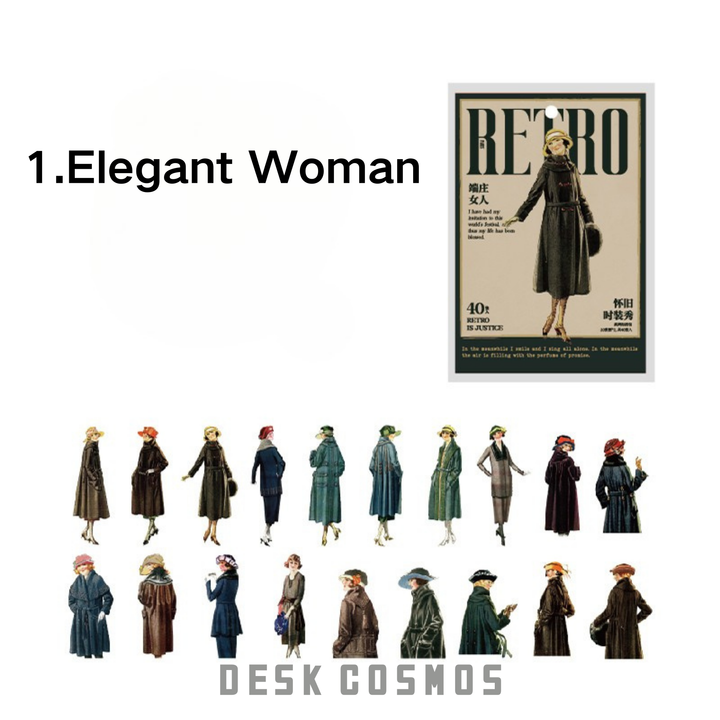 Elegant Woman Retro Character Washi Sticker - Vintage Fashion for DIY Journal