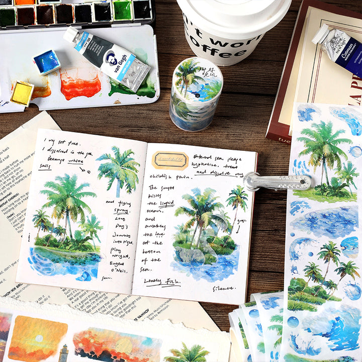 Endless Sea View Washi Tape Scenic Watercolor Design