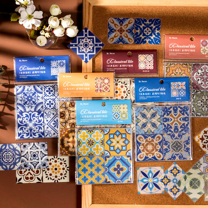 Ethnic PET Stickers Classical Tiles for Creative Scrapbooks